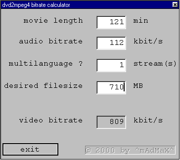 DVD2Mpeg4 BitRate Calc